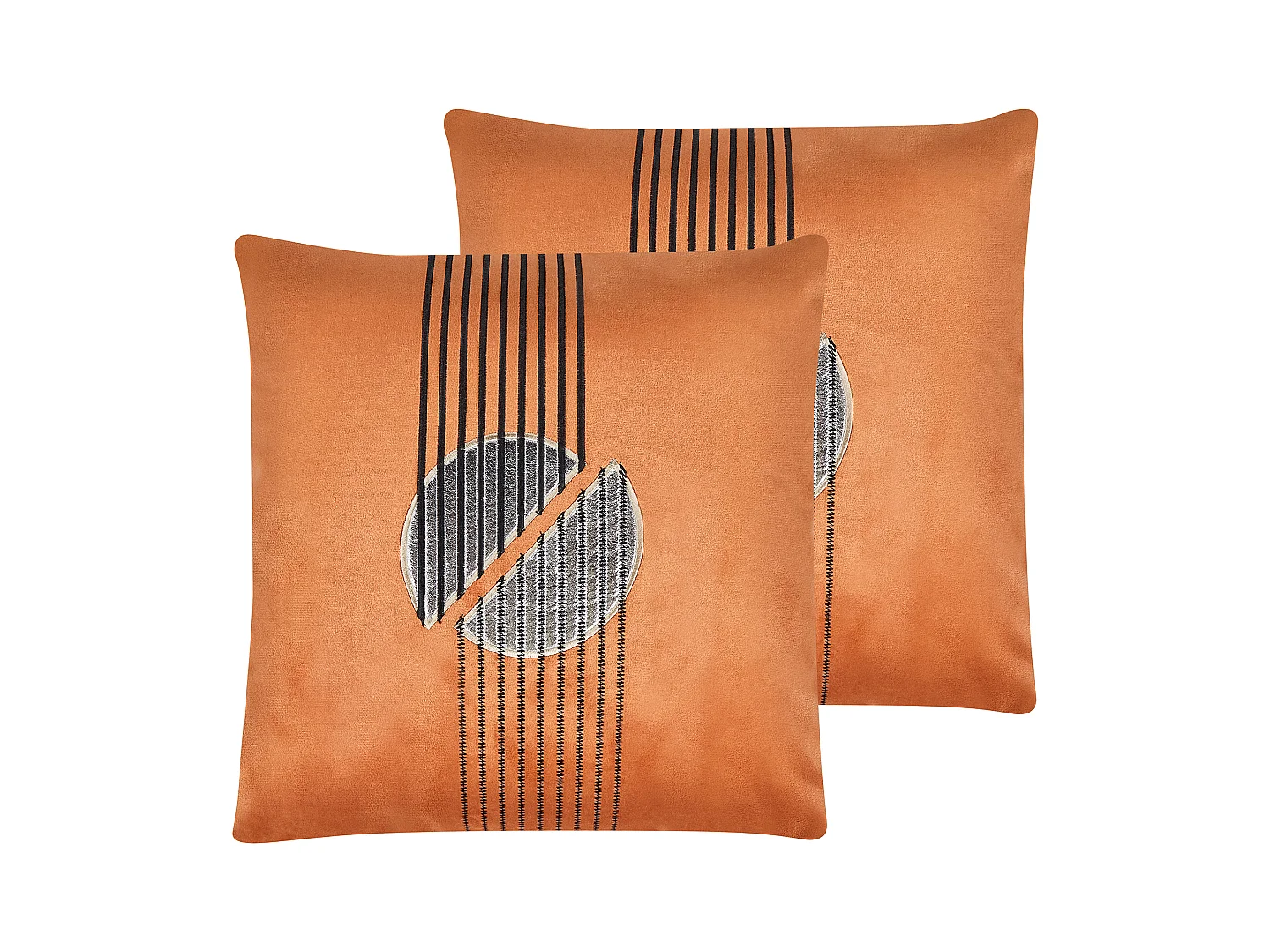 Lot de 2 coussins décoratifs CEROPEGIA Velours 45 x 45 cm Orange Motif géométrique