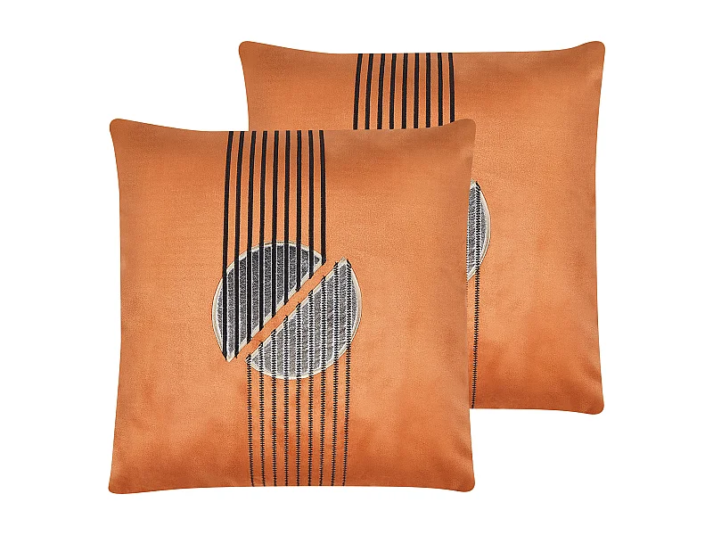 Lot de 2 coussins décoratifs CEROPEGIA Velours 45 x 45 cm Orange Motif géométrique