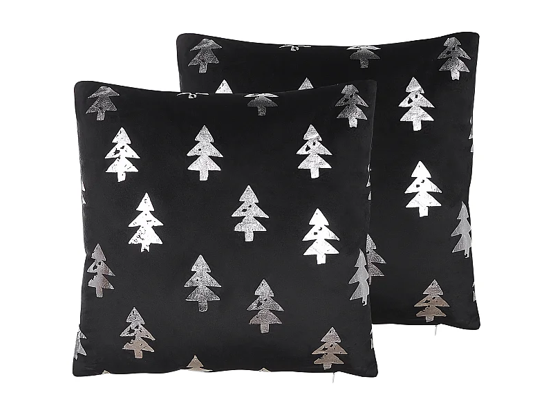 Lot de 2 coussins décoratifs CUPID Velours 45 x 45 cm Noir Motif de Noël