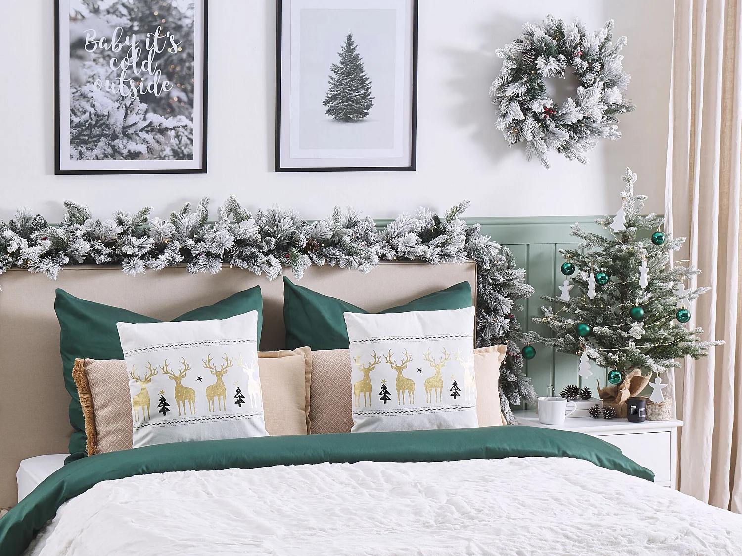 Dekokissen 2er Set DONNER Baumwolle 45 x 45 cm Weiss Weihnachtsmotiv