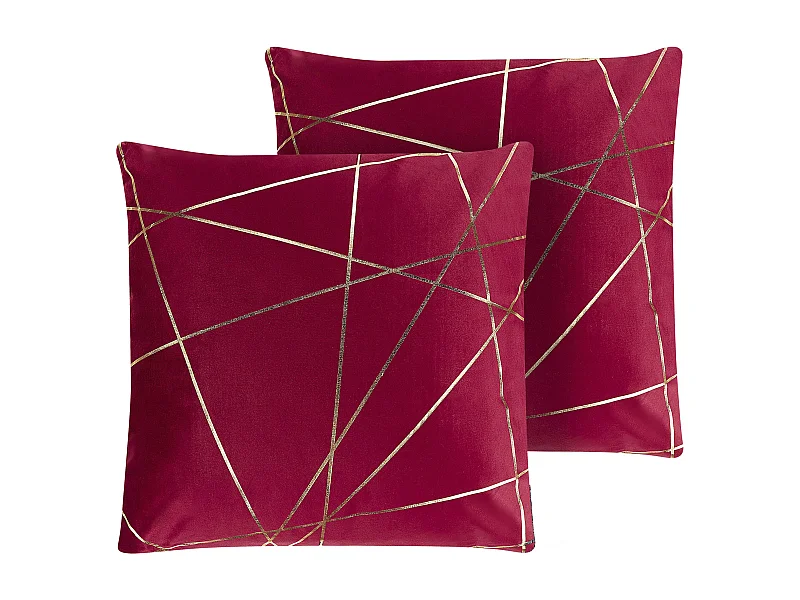 Conjunto de 2 almofadas decorativas PINUS Veludo 45 x 45 cm Vermelho Padrão geométrico