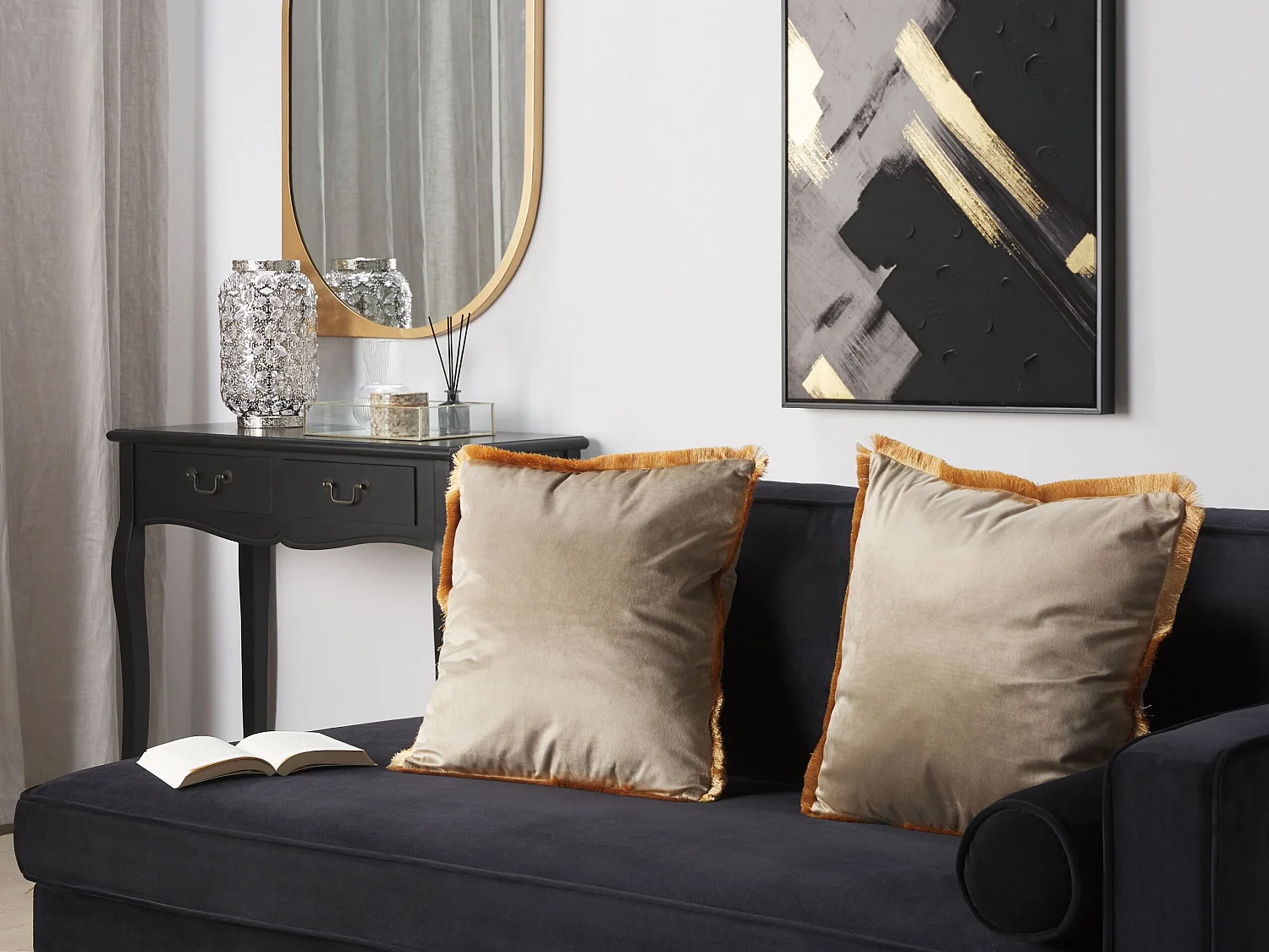 Zestaw 2 poduszek dekoracyjnych POTHOS Welur 45 x 45 cm Beżowy Jednolity