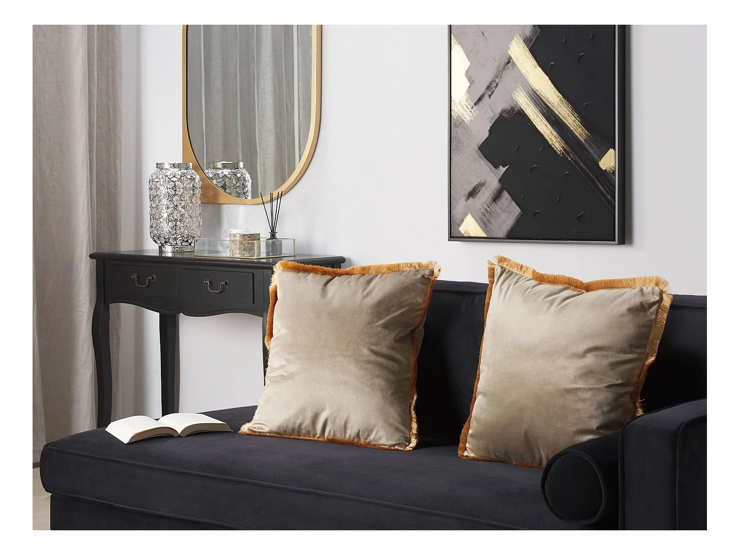 Lot de 2 coussins décoratifs POTHOS Velours 45 x 45 cm Beige Unicolore