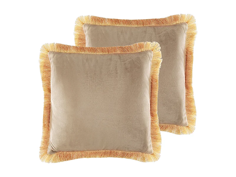 Set van 2 decoratieve kussens POTHOS Fluweel 45 x 45 cm Beige Effen