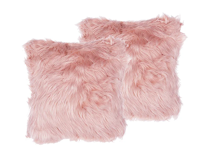 Lot de 2 coussins décoratifs LUBHA Fourrure synthétique 42 x 42 cm Rose Unicolore