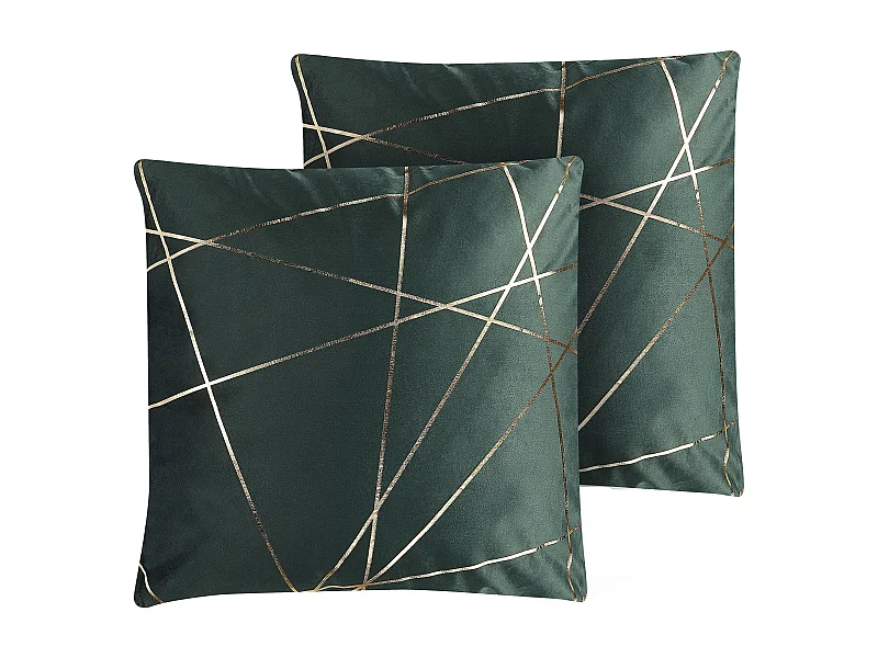 Dekokissen mit Füllung 2er Set grün / gold geometrisch Samtstoff 45x45 cm Pinus