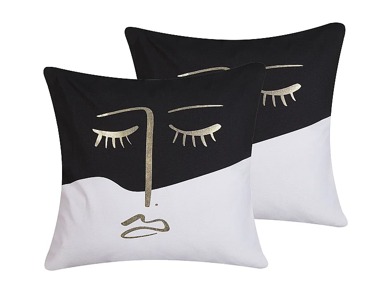 Set van 2 decoratieve kussens ABELIA Katoen 45 x 45 cm Zwart/wit Abstract patroon