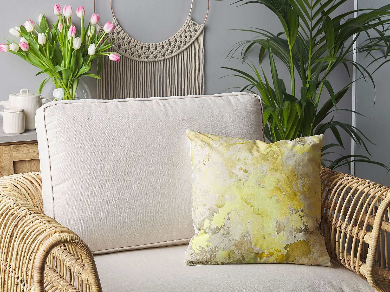Lot de 2 coussins décoratifs PACHIRA Coton 45 x 45 cm Jaune Motif abstrait