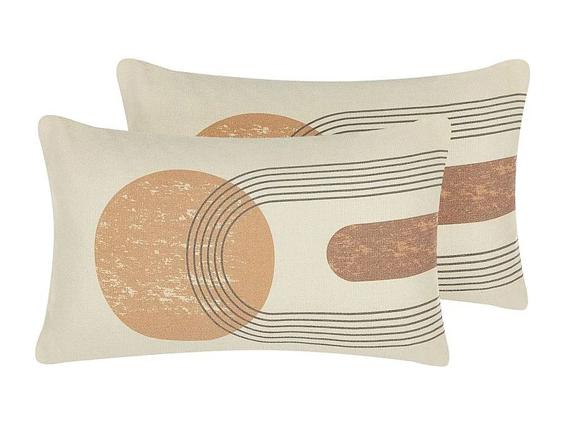 Lot de 2 coussins décoratifs NASTURTIUM 30 x 50 cm Beige Motif géométrique