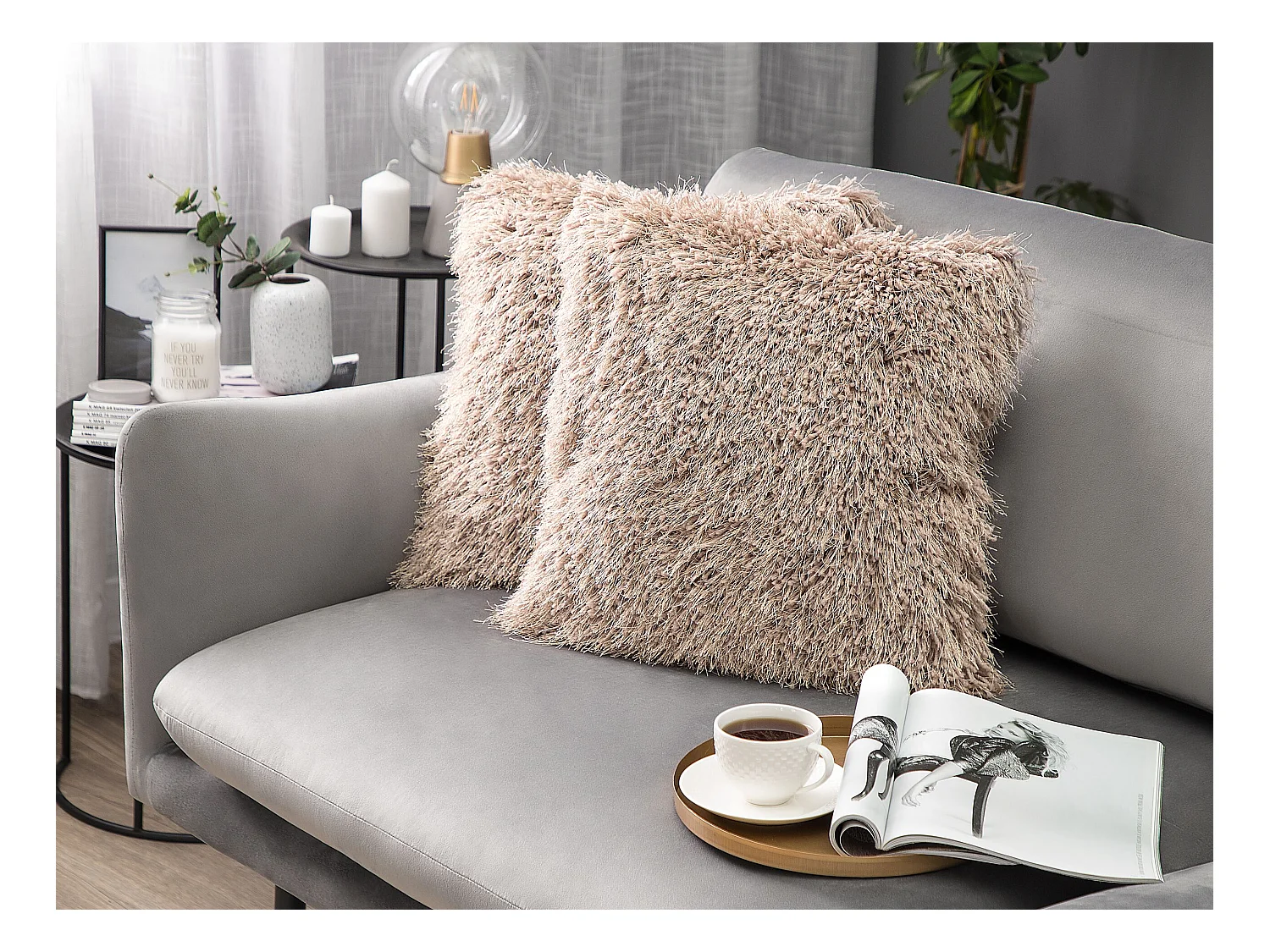 Lot de 2 coussins décoratifs CIDE 45 x 45 cm Beige Unicolore