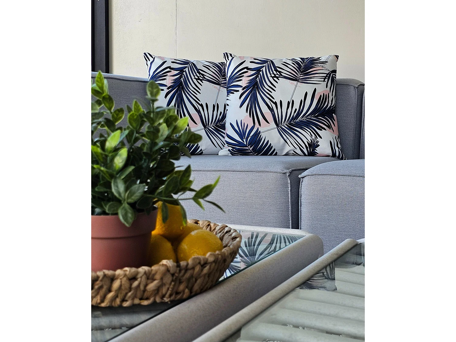 Gartenkissen 2er Set ELATI Pflanzenmuster 45 x 45 cm Marineblau