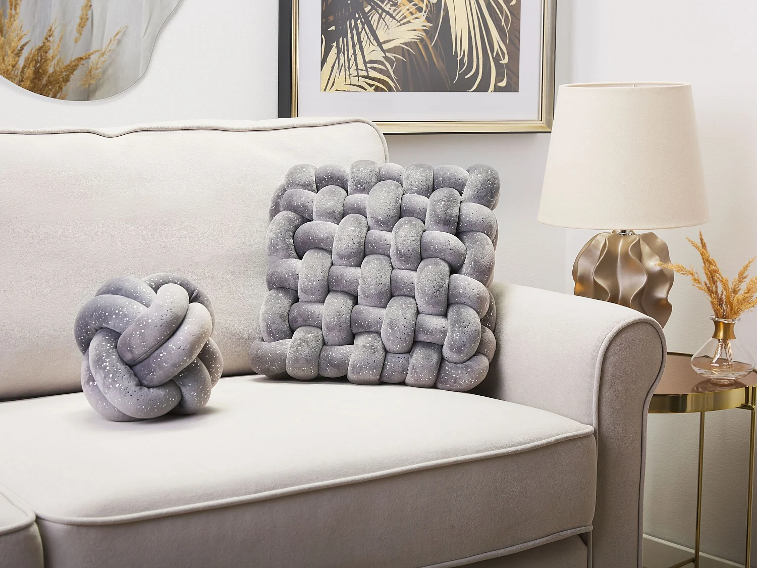 Throw Cushion SIRALI Velvet 30 x 30 cm Grey Solid