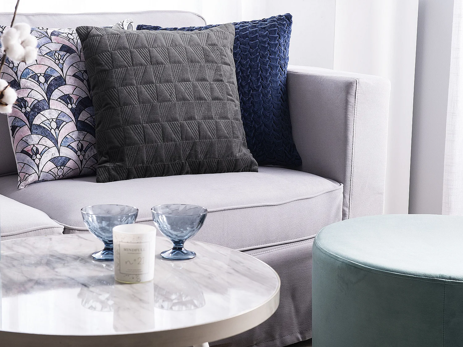 Poduszka dekoracyjna LALAM Bawełna 45 x 45 cm Szary Wzór zygzak