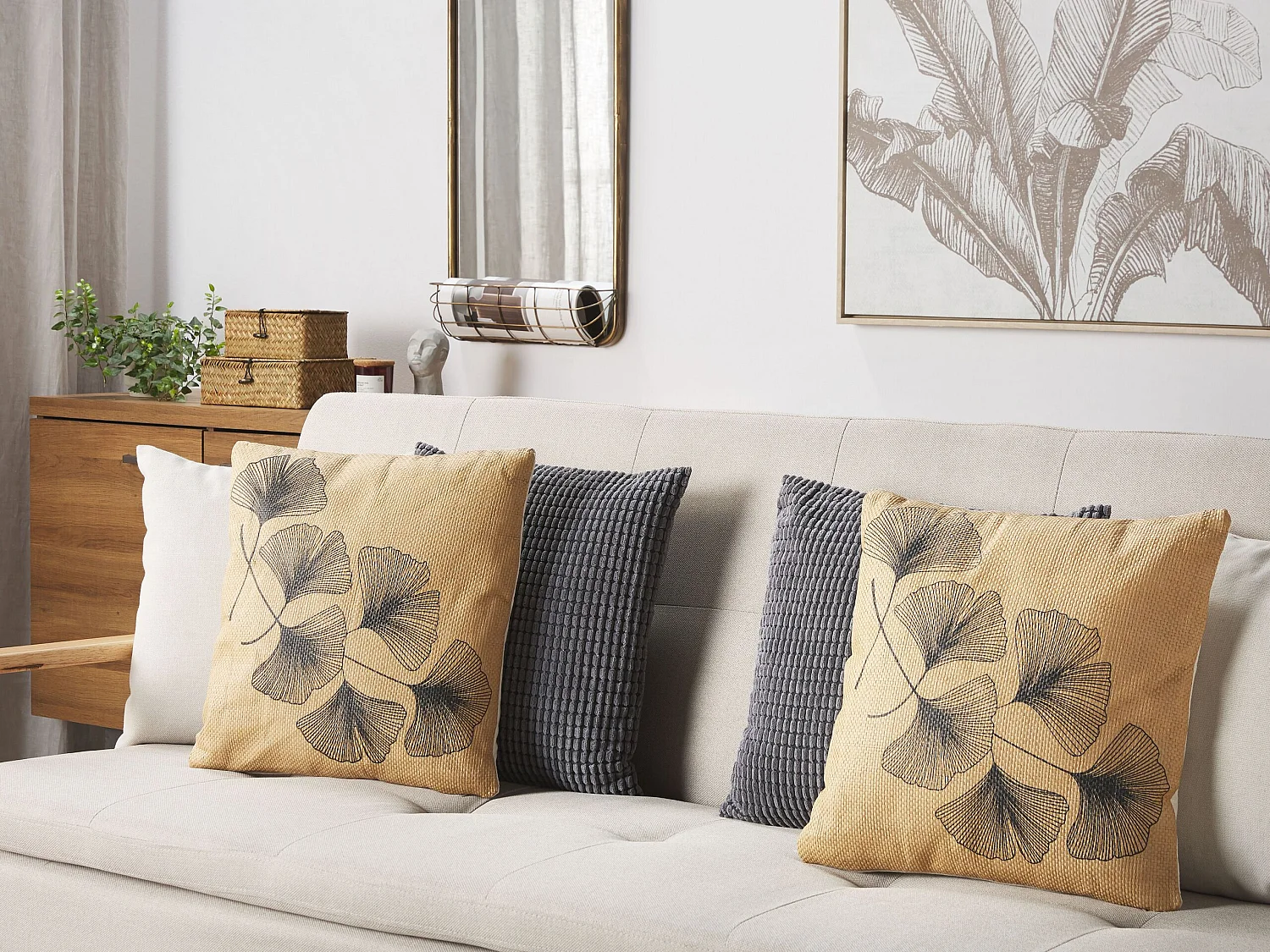 Lot de 2 coussins décoratifs WAKAD 45 x 45 cm Beige Motif de plante