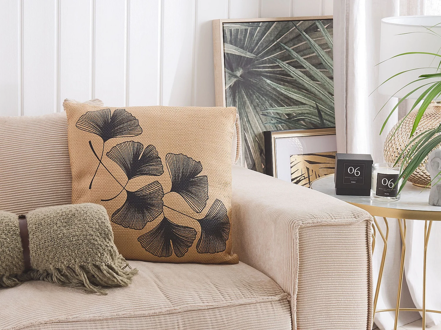 Set of 2 Decorative Cushions WAKAD 45 x 45 cm Beige Plant Pattern