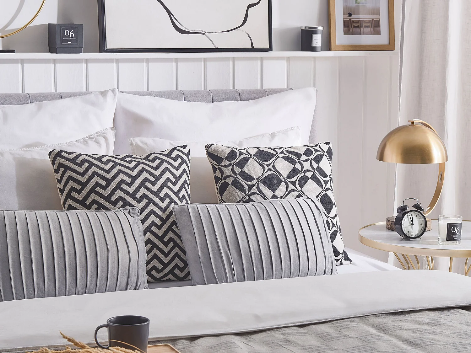 Lot de 2 coussins décoratifs KOMANA Velours 30 x 50 cm Gris À rayure