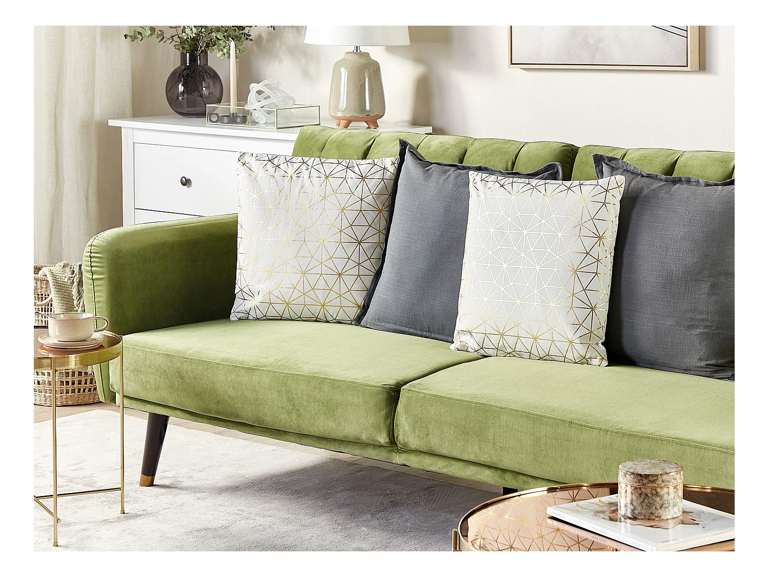 Set van 2 decoratieve kussens SEDUM Katoen 45 x 45 cm Wit Goud Geometrisch patroon