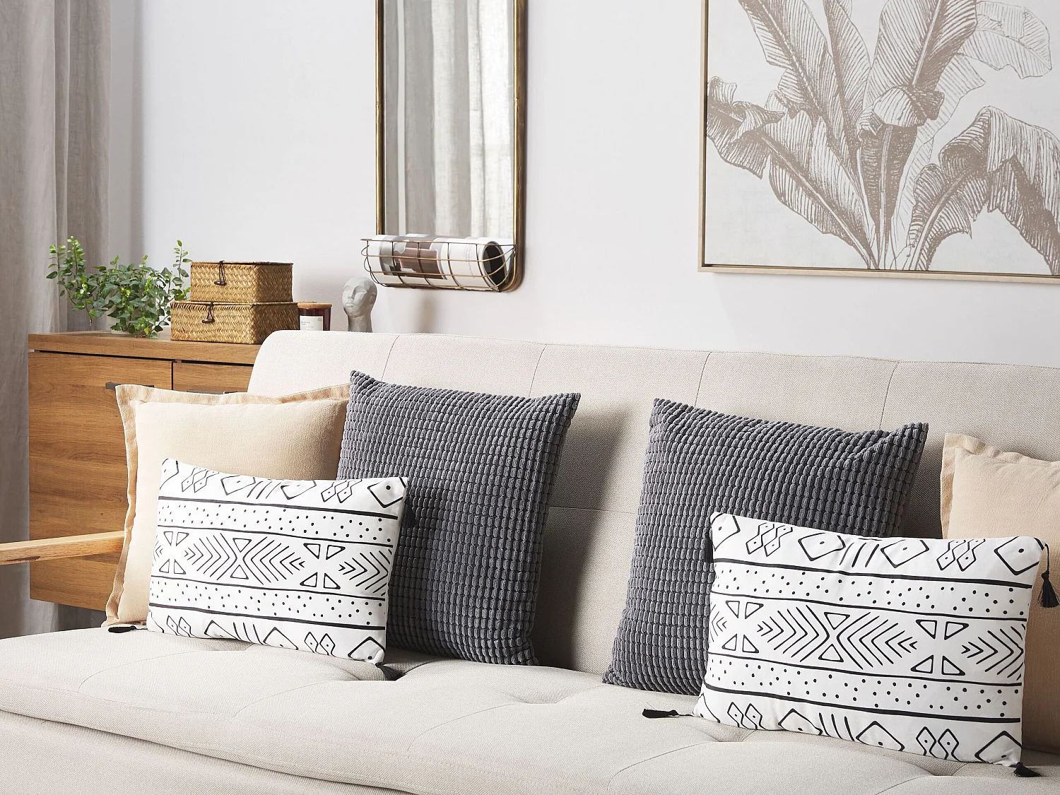 Lot de 2 coussins décoratifs SCHEFFLERA Velours 30 x 50 cm Blanc Motif géométrique