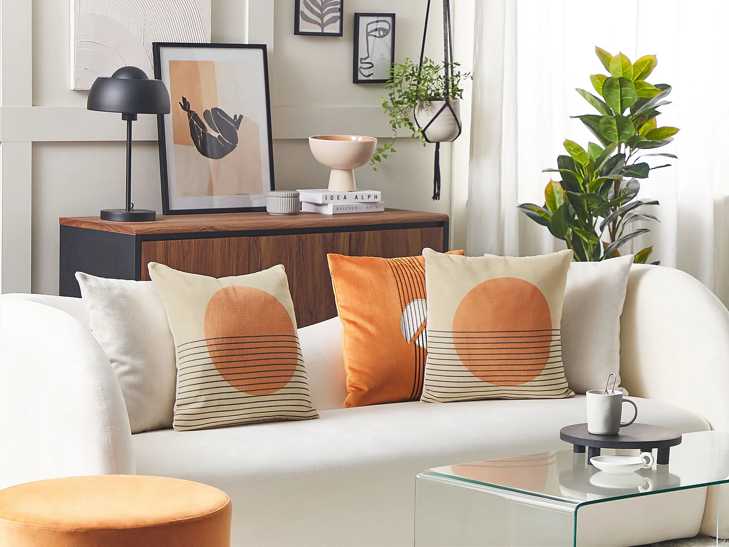 Lot de 2 coussins décoratifs MOONFLOWER 45 x 45 cm Blanc Motif géométrique