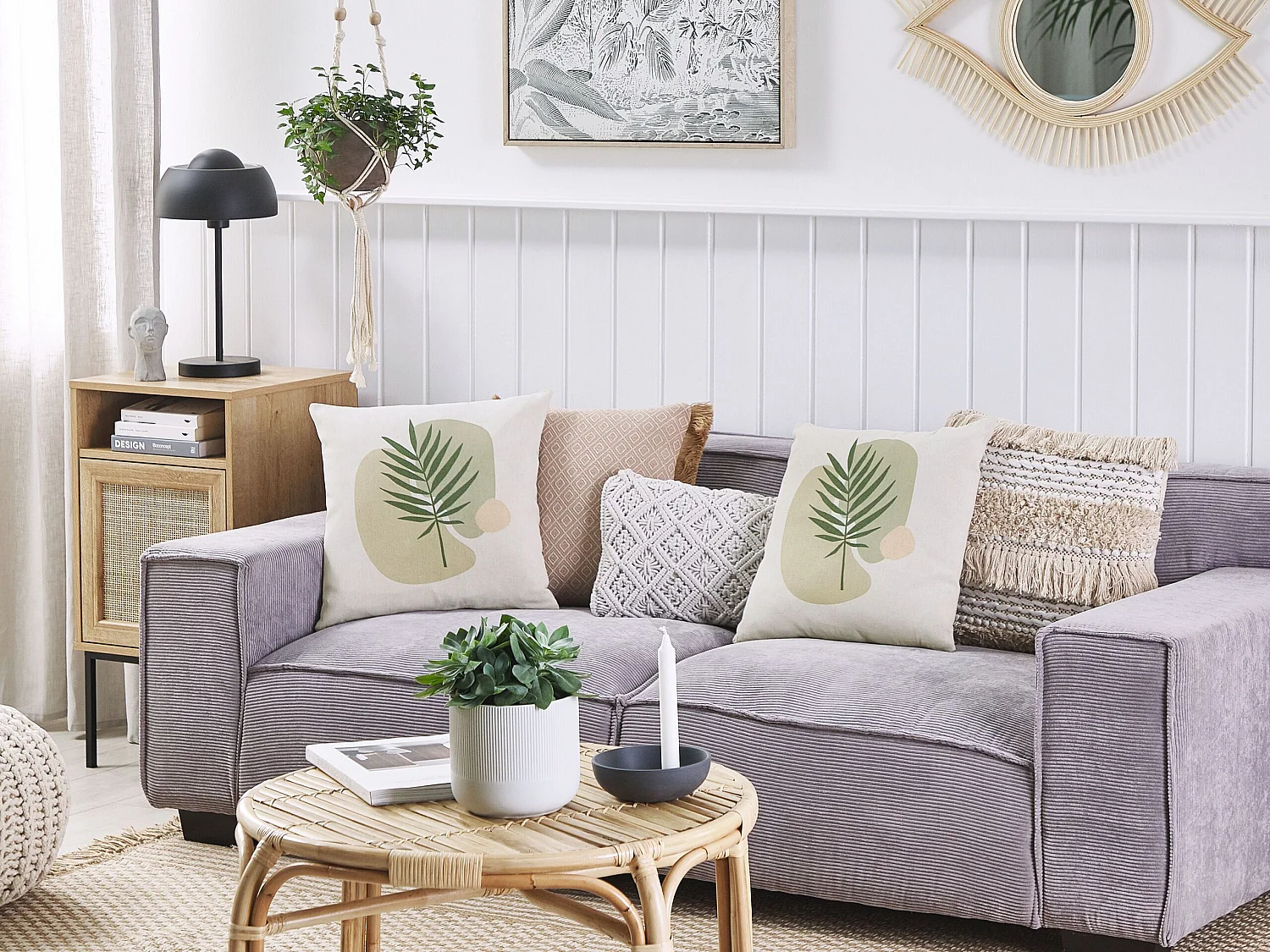 Set di 2 cuscini MICROSORUM 45 x 45 cm Verde chiaro Trama di piante