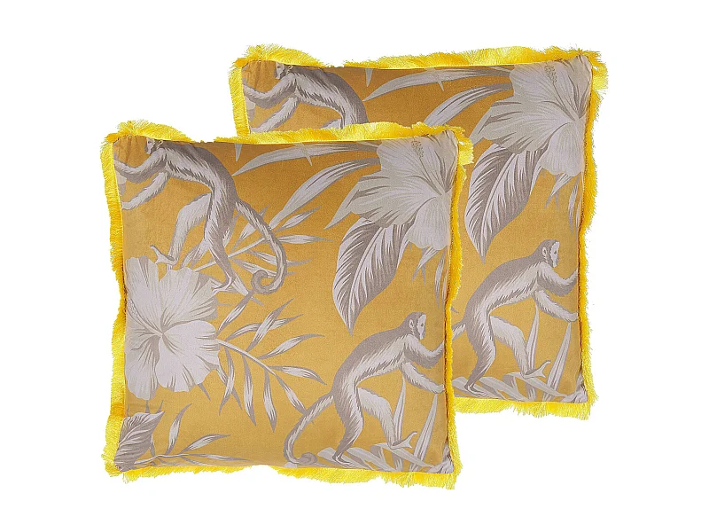 Trendy Dekokissen im 2er Set Affenmotiv 45 x 45 cm Polsterbezug gelb / weiß Manju