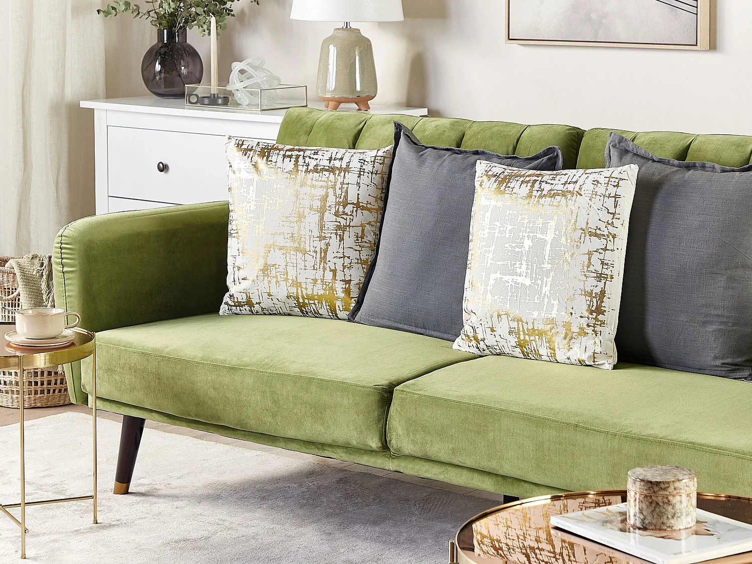 2er Set Dekokissen Goldkissen Sofa Couch Kissen Baumwolle weiß/gold 45x45 cm