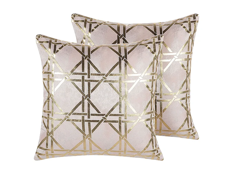 Conjunto de 2 almofadas decorativas CASSIA 45 x 45 cm Rosa Padrão geométrico