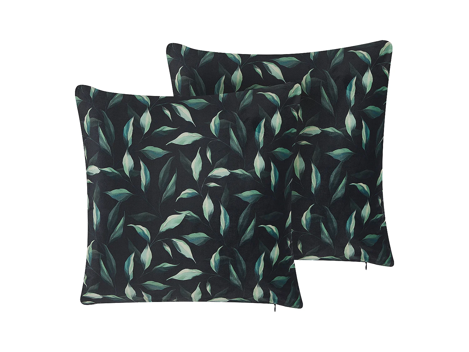 Lot de 2 coussins décoratifs TOADFLAX Velours 45 x 45 cm Vert Noir Motif de plante