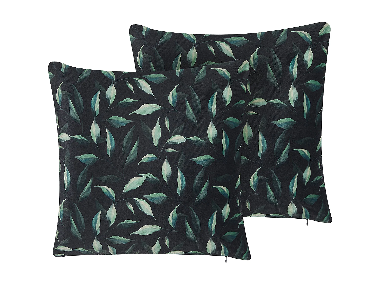 Dekokissen 2er Set Blättermotiv grün und schwarz 45 x 45 cm Samtstoff Toadflax