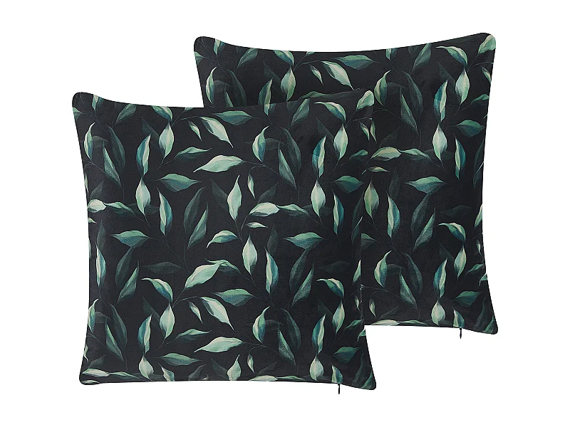 Set di 2 cuscini TOADFLAX Velluto 45 x 45 cm Verde Nero Trama di piante