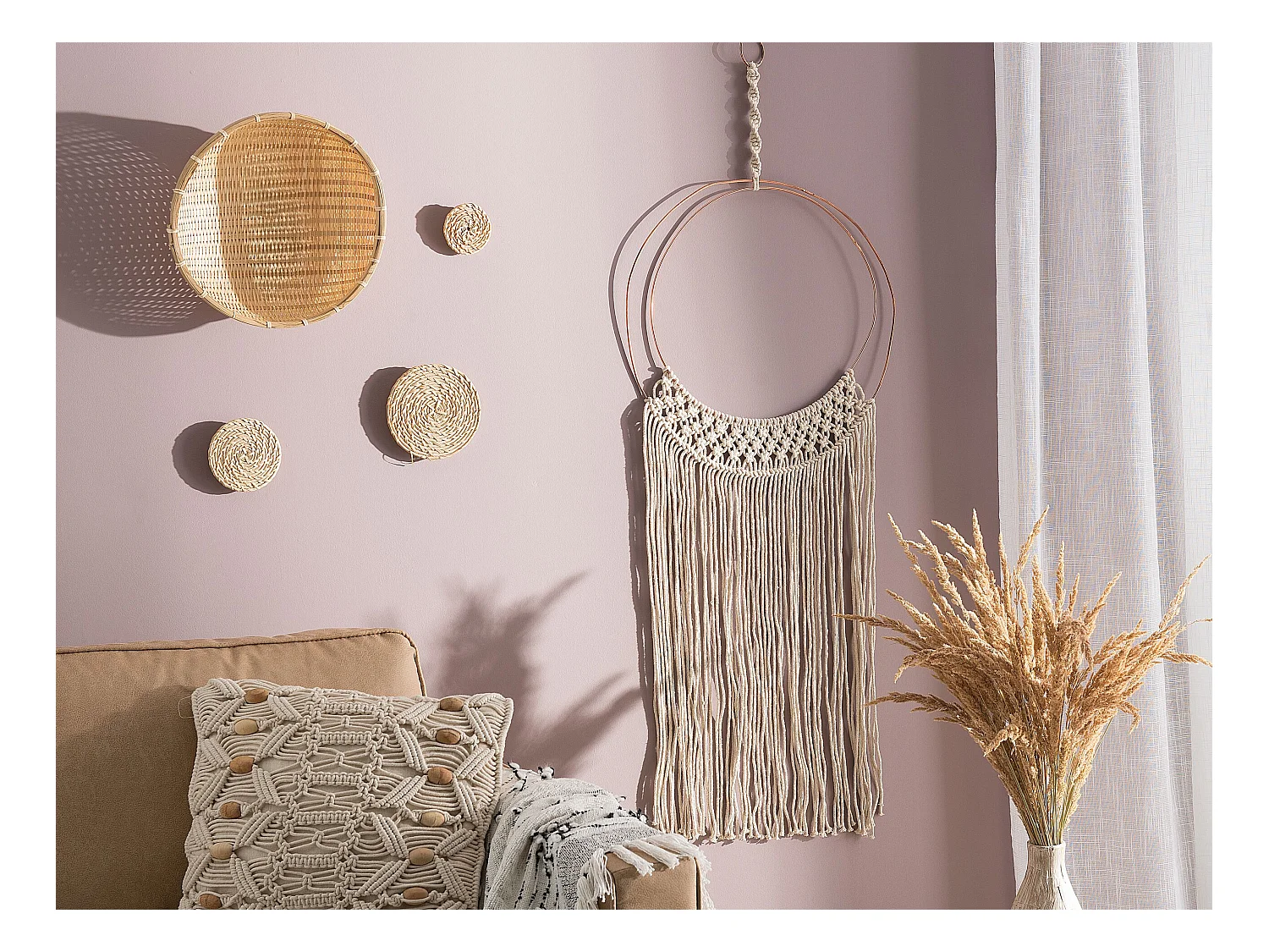 Wanddecoratie ALUVA Katoen 136 cm Lichtbeige