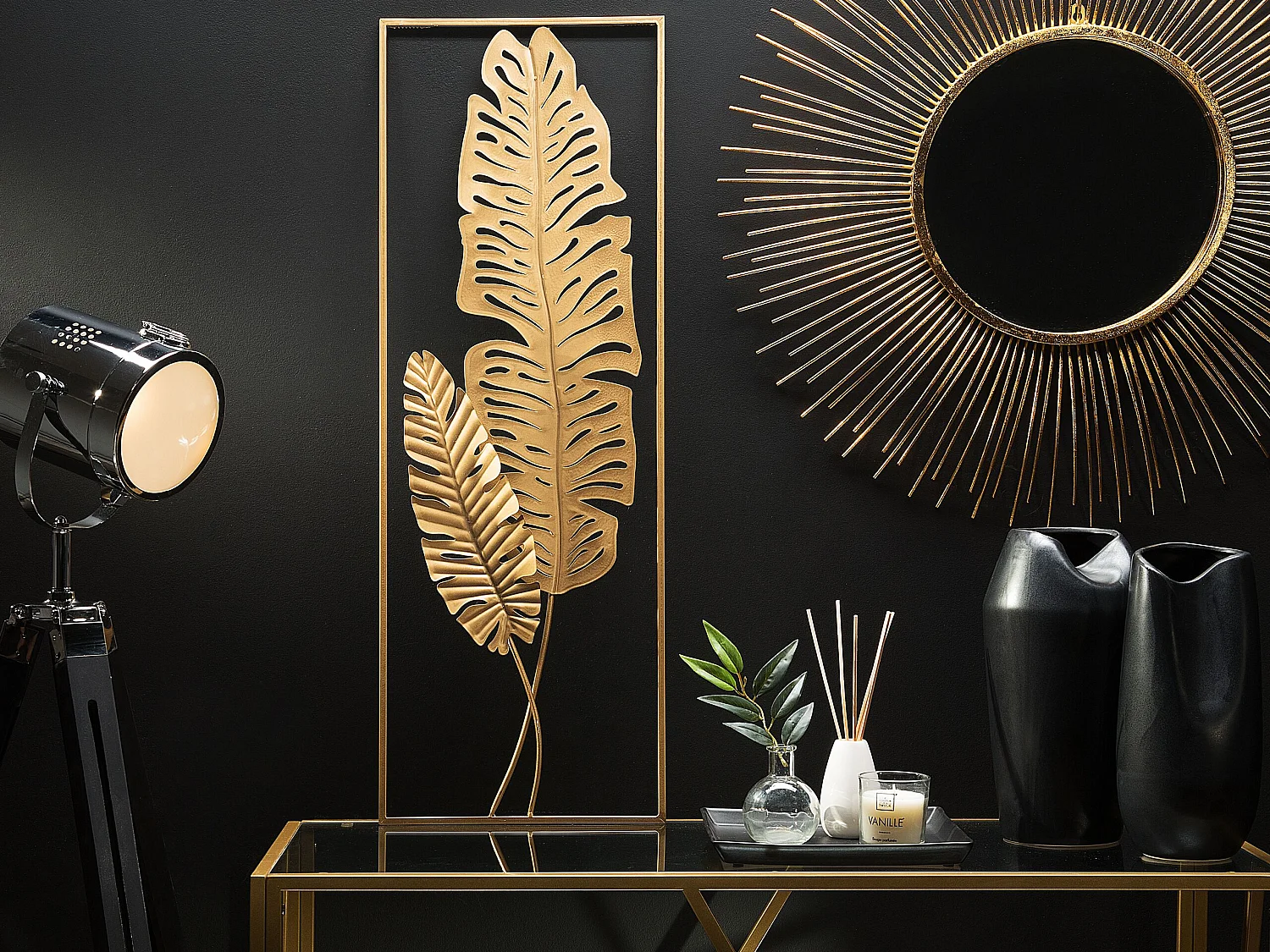 Wall Decor Leaf PALLADIUM Metal 90 cm Gold