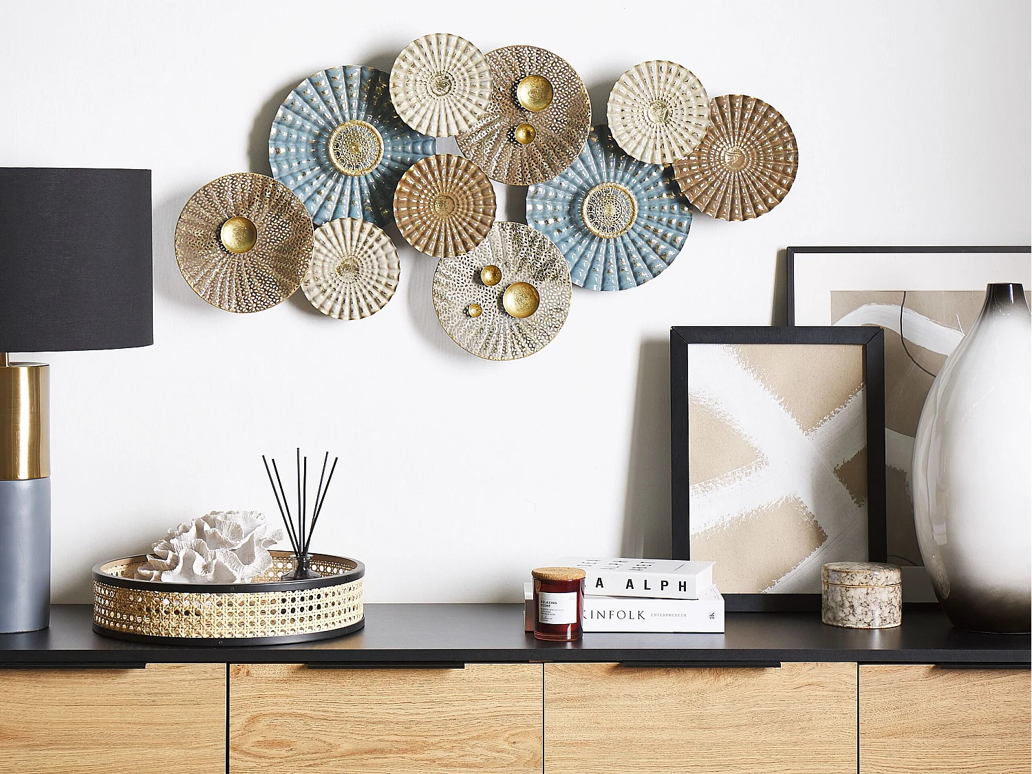 Wanddecoratie HASSIUM Metaal 48 cm Blauw