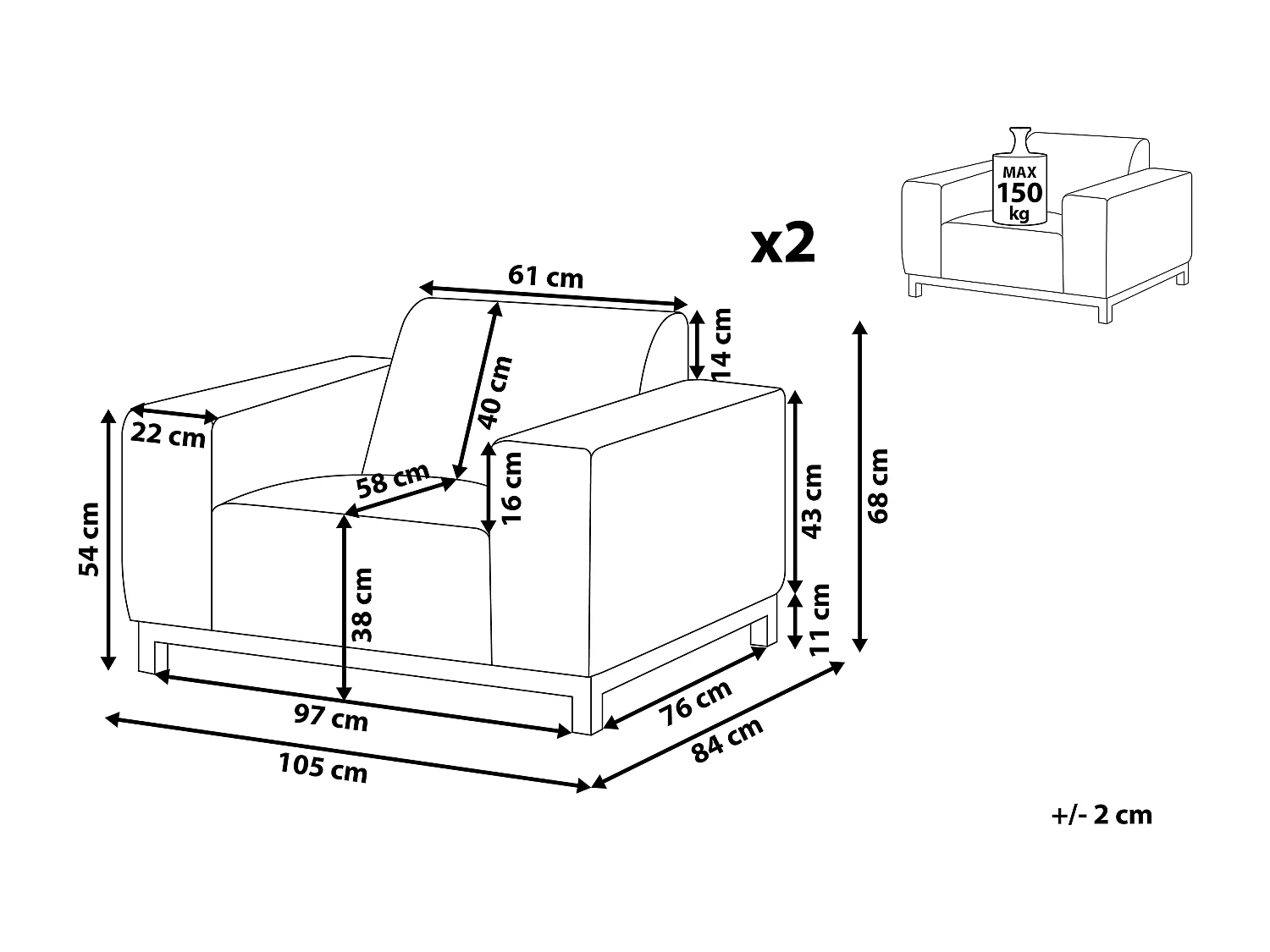 Indoor&Outdoor Sessel Stoff Polsterbezug beige mit Armlehnen Gestell weiß Rovigo