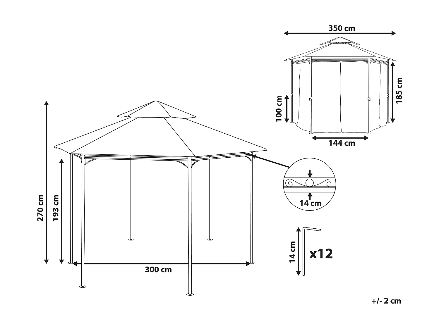 Gazebo PORTEL Metallo 350 cm 350 cm Beige