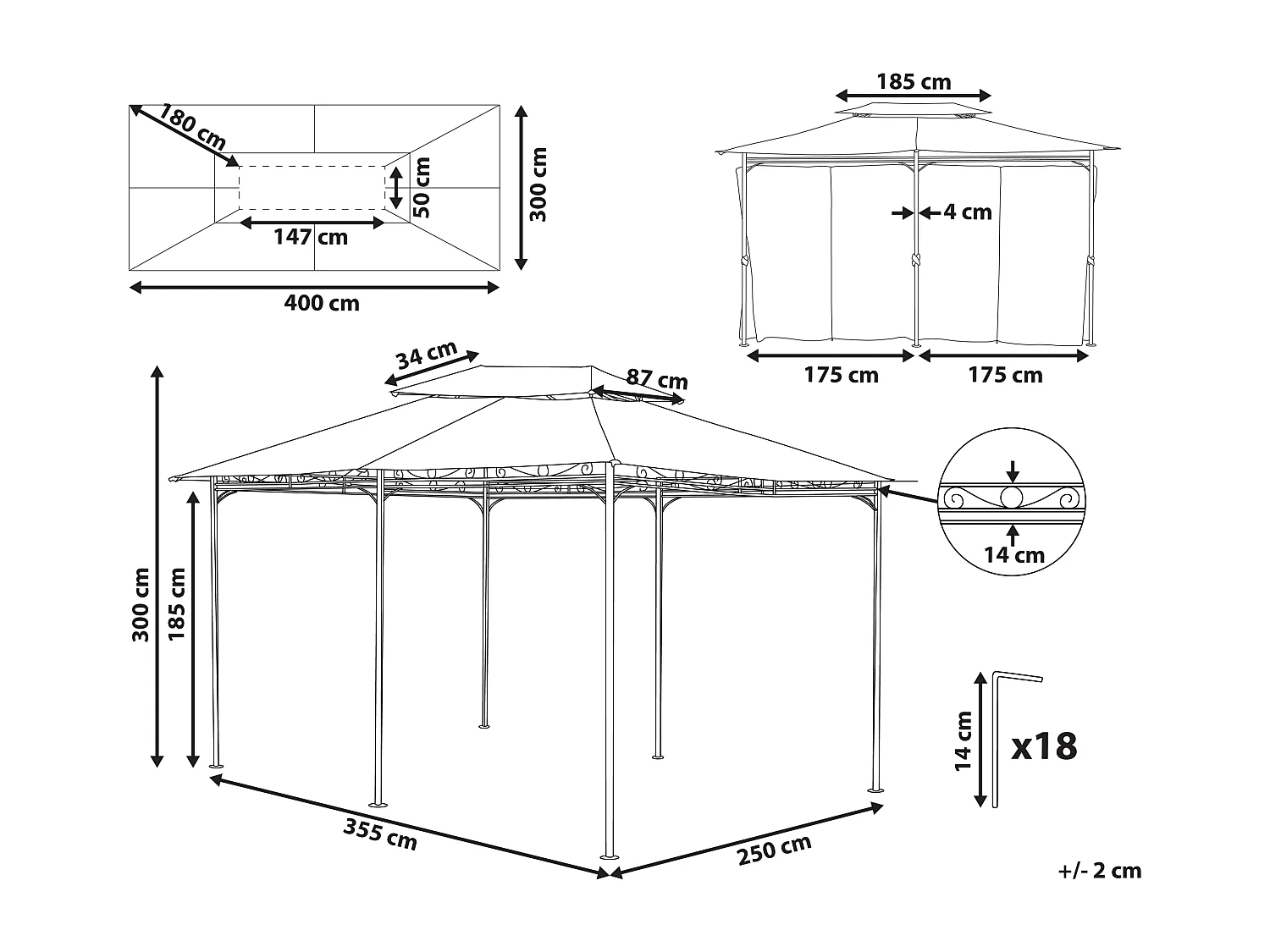 Tonnelle de jardin COLOS Métal 400 cm 300 cm Beige