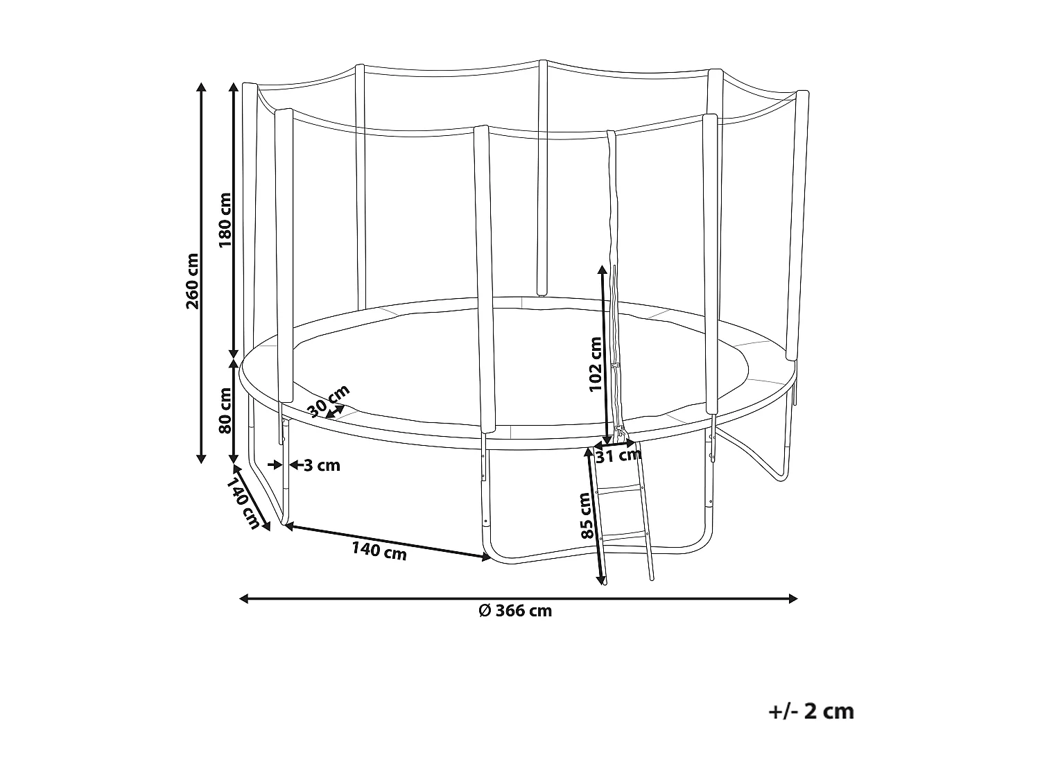 Gartentrampolin rund mit Sicherheitsnetz und Leiter 366 cm blau / schwarz Risata