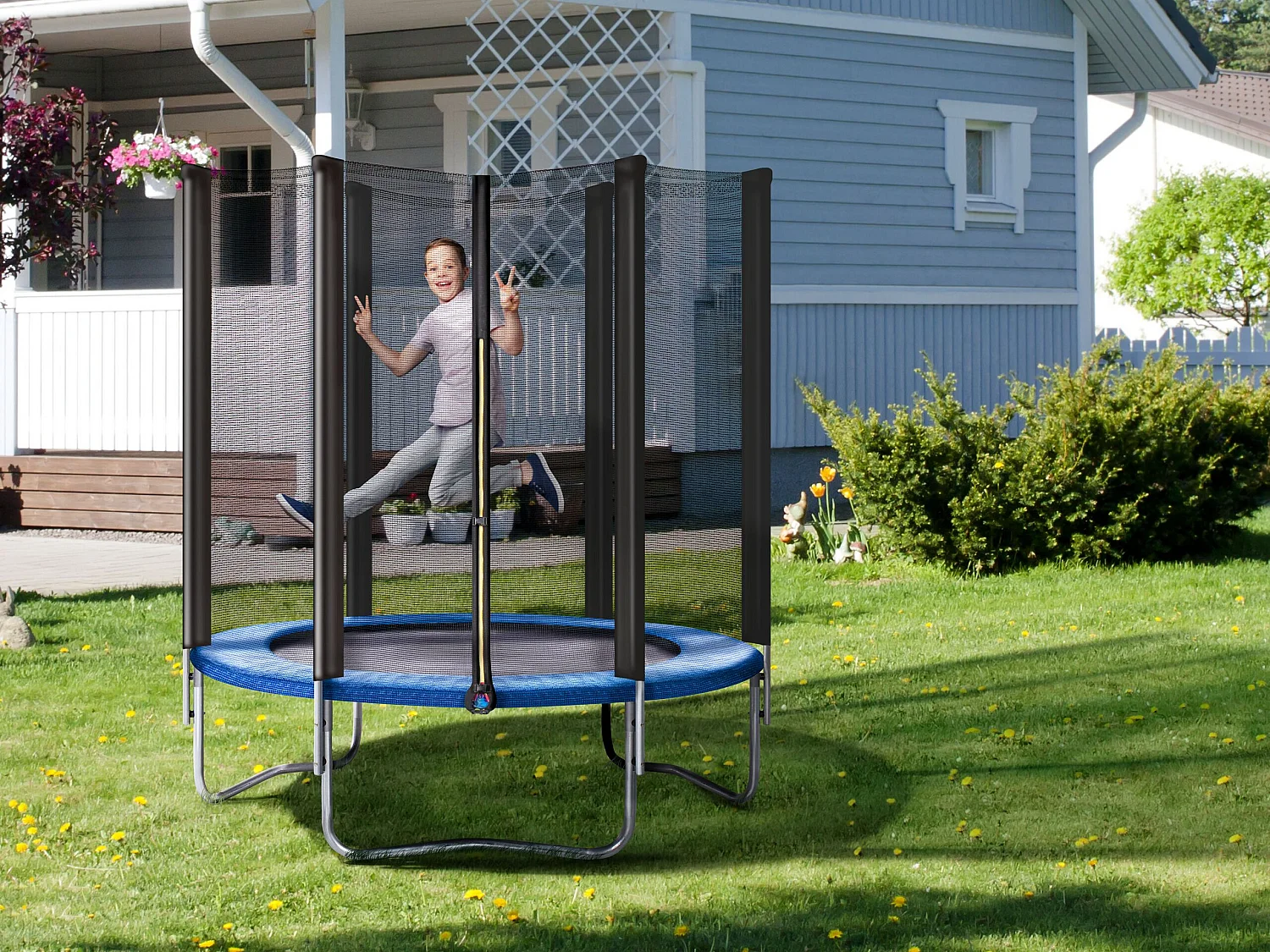 Trampoline avec filet de sécurité ⌀ 183 cm bleu RISATA