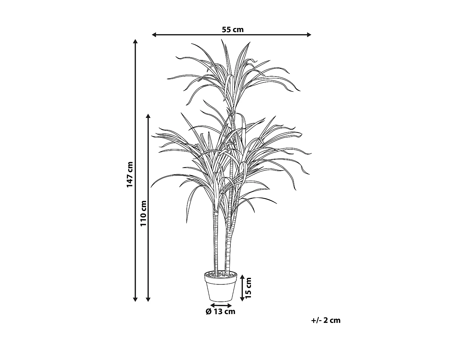 Dekorative Kunstpflanze in Drachenbaum-Form mit Topf 147 cm grün Dracaena Anita