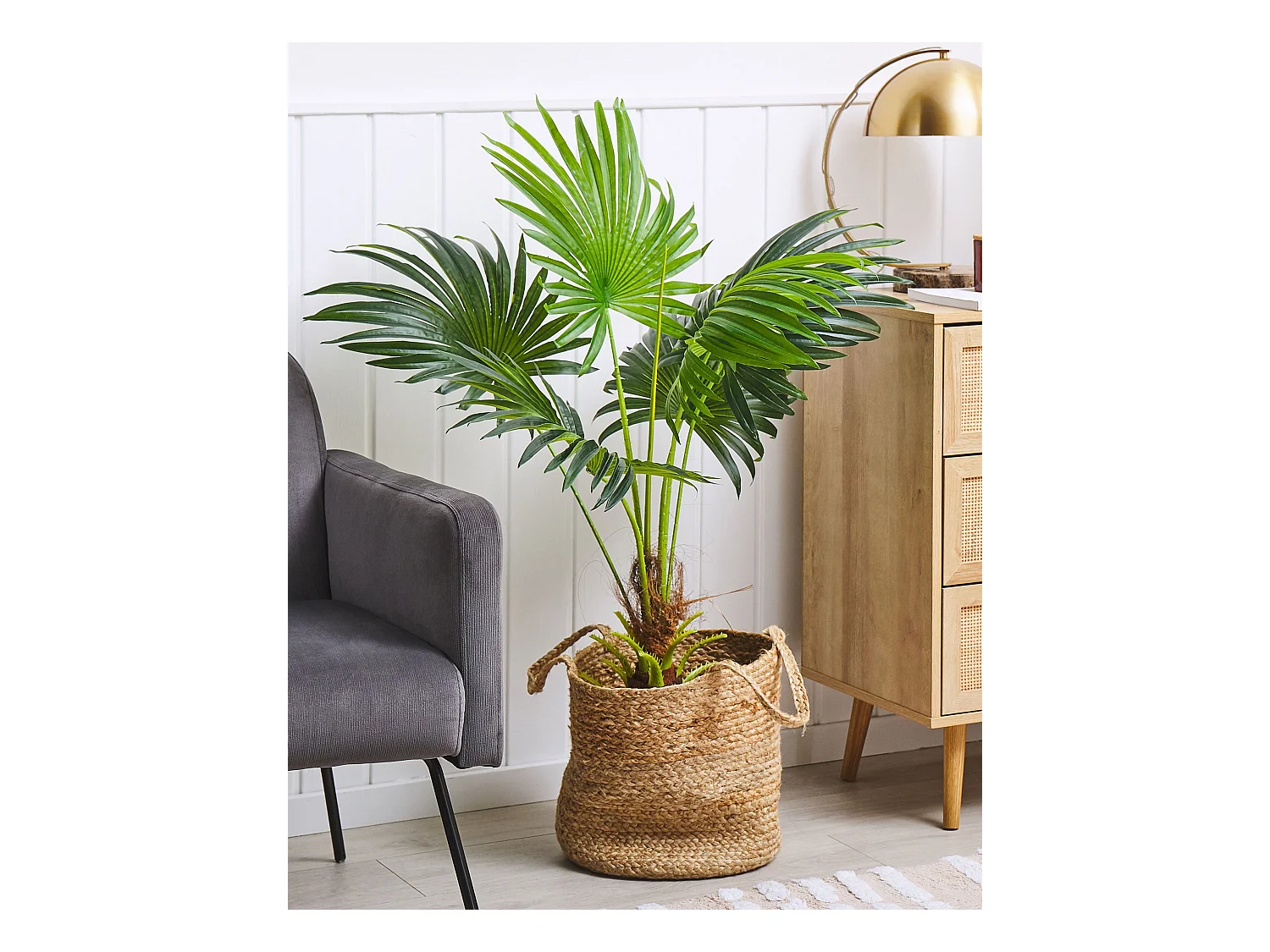 Dekorative Zimmerpalme im schwarzen Blumentopf Kunststoff 100 cm grün Fan Palm
