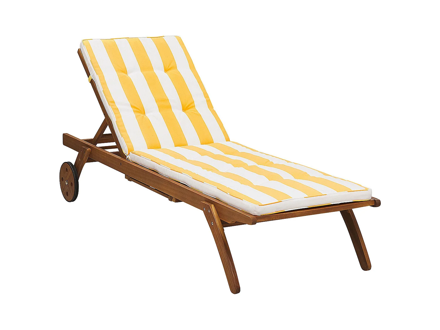 Transat de jardin en bois avec coussin en tissu à rayures jaunes CESANA