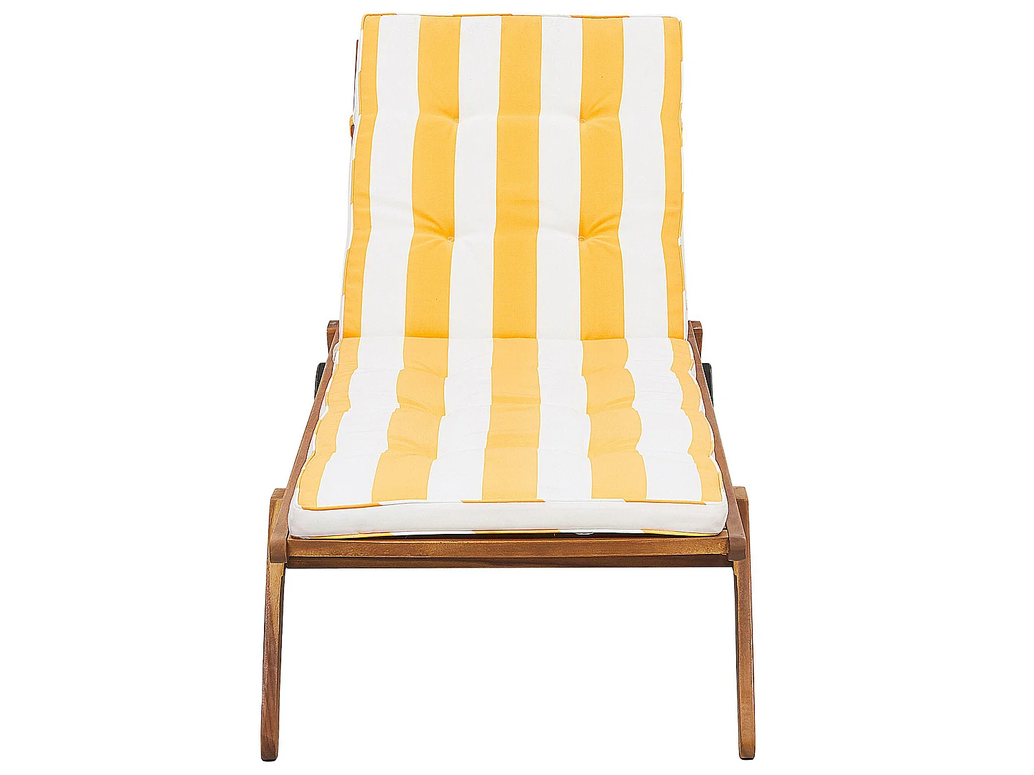 Transat de jardin en bois avec coussin en tissu à rayures jaunes CESANA