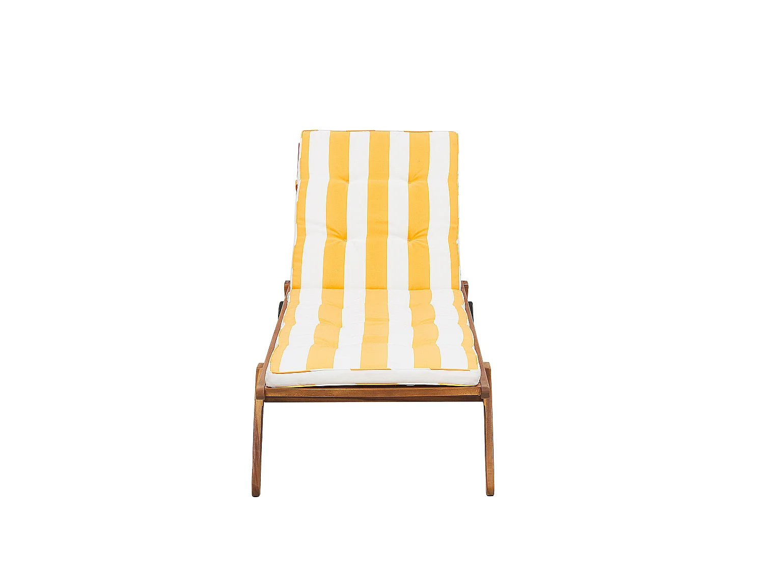 Transat de jardin en bois avec coussin en tissu à rayures jaunes CESANA