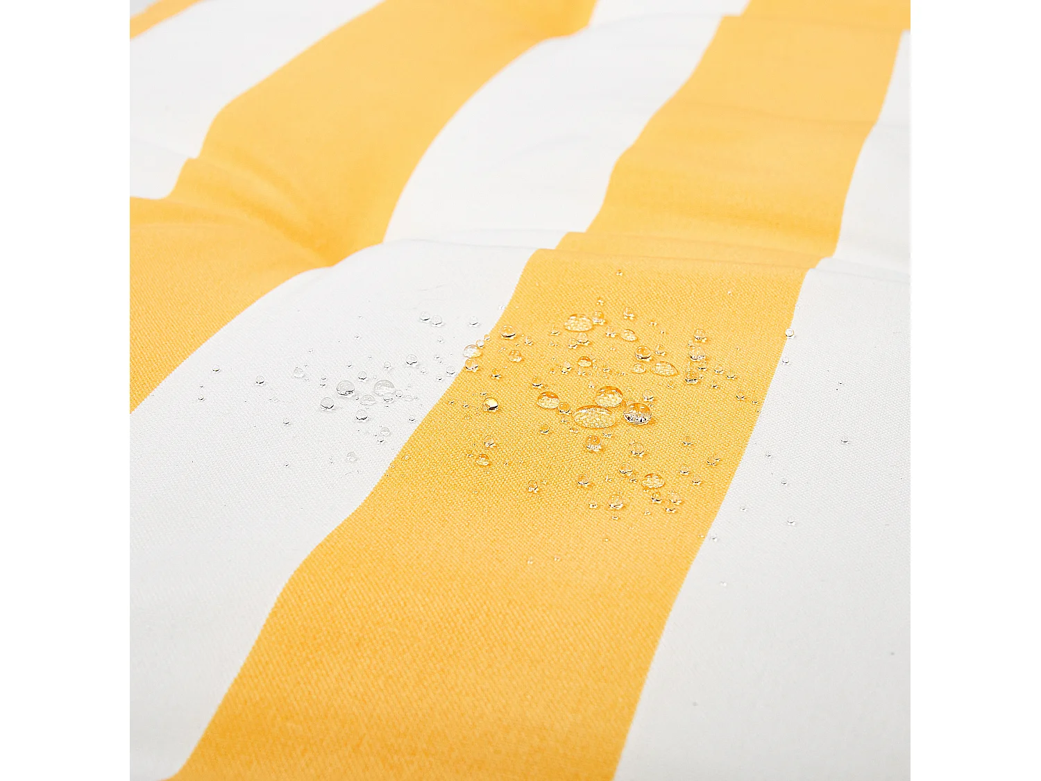 Transat de jardin en bois avec coussin en tissu à rayures jaunes CESANA