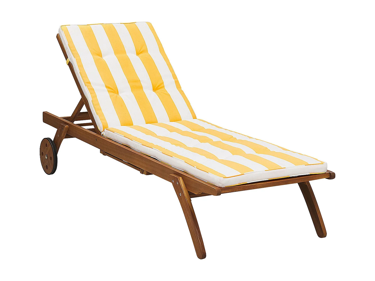 Transat de jardin en bois avec coussin en tissu à rayures jaunes CESANA