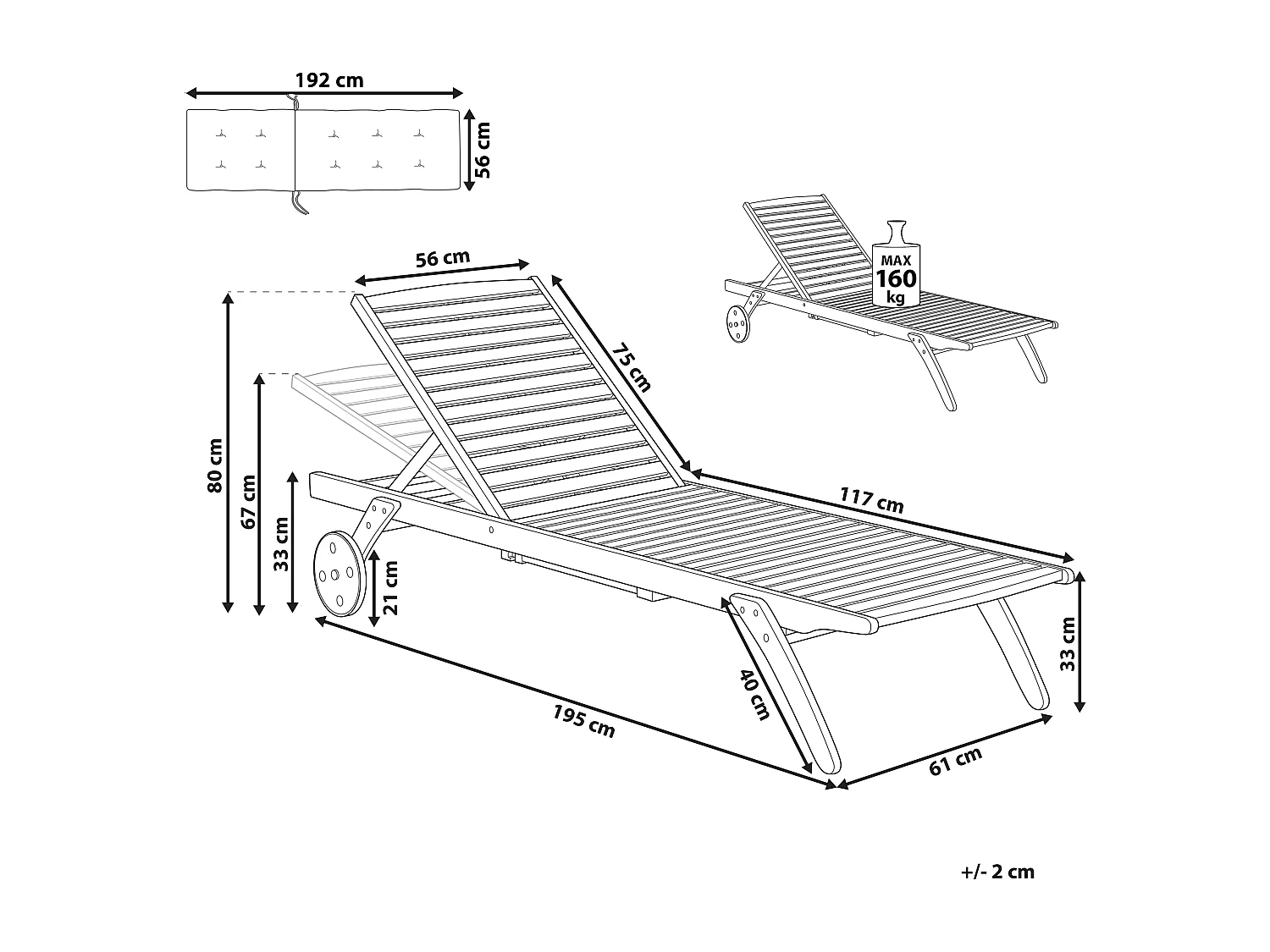 Transat de jardin en bois avec coussin en tissu à rayures jaunes CESANA