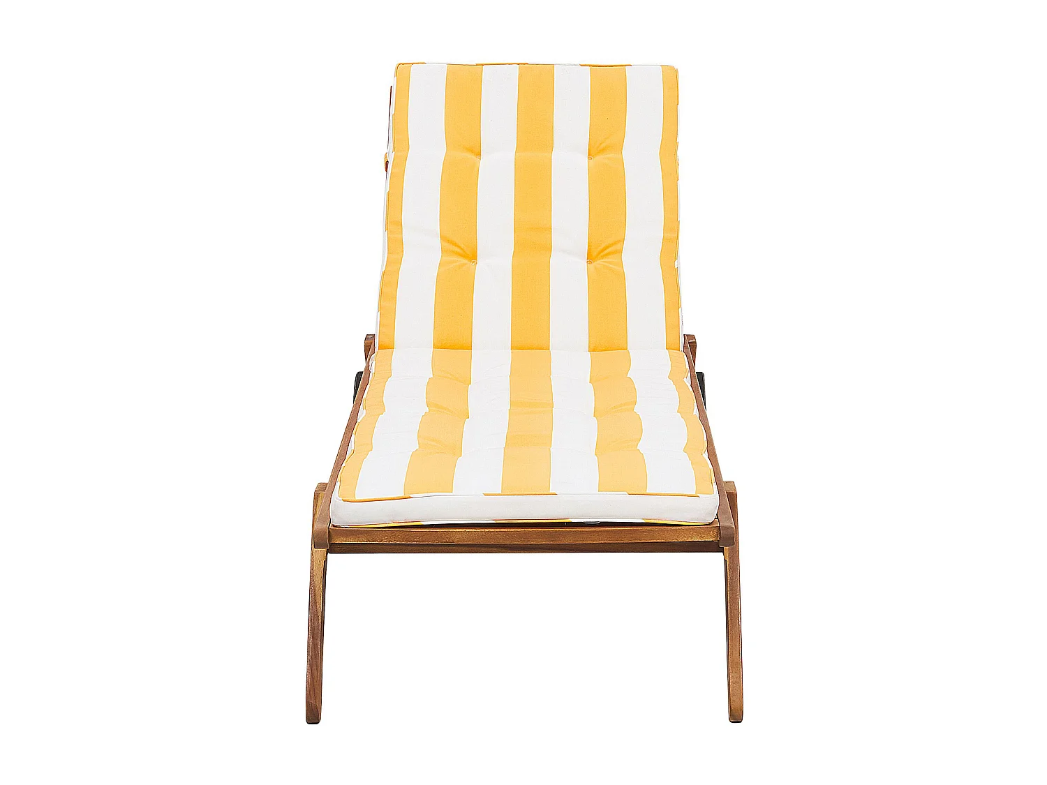 Transat de jardin en bois avec coussin en tissu à rayures jaunes CESANA