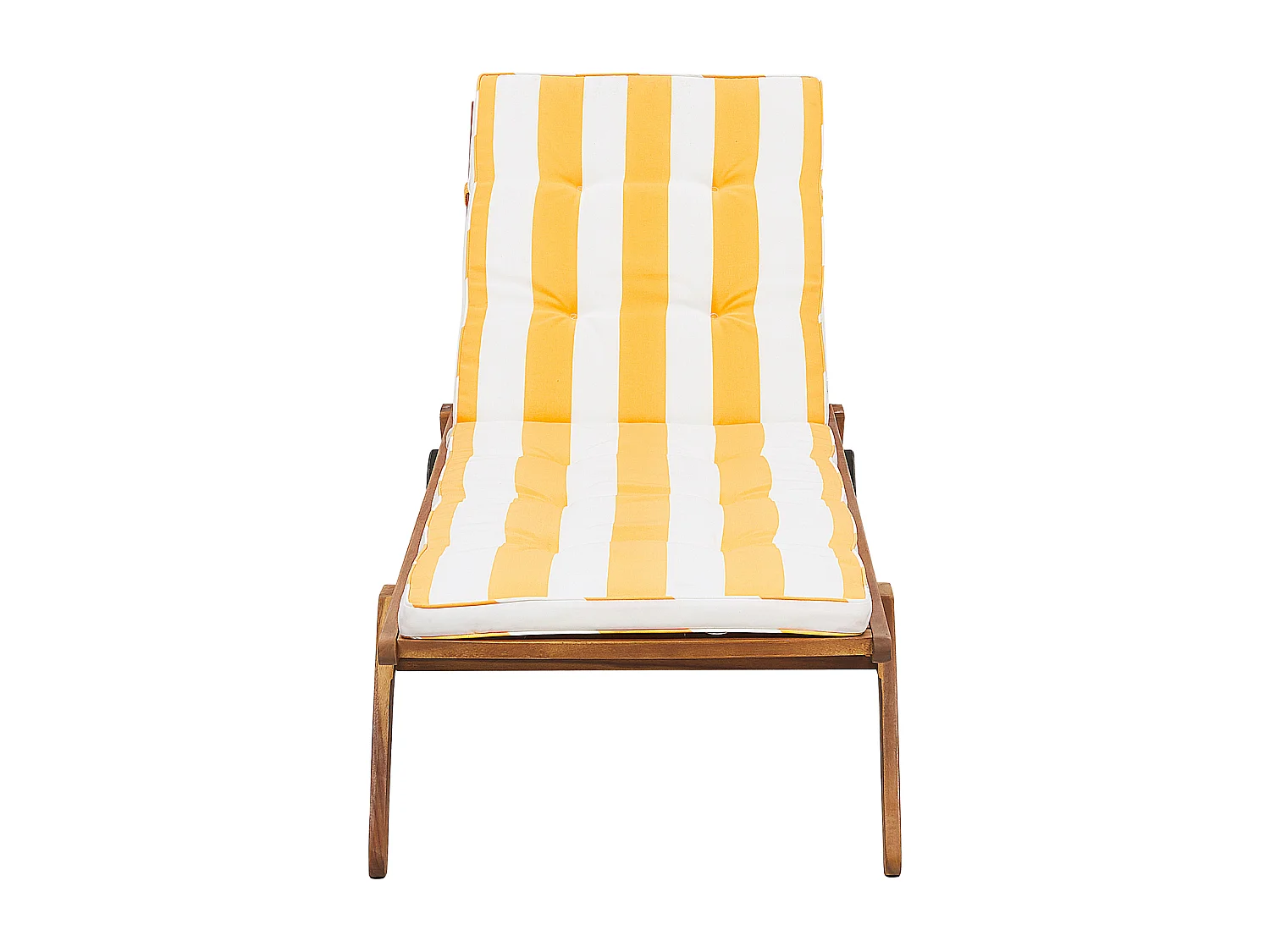 Transat de jardin en bois avec coussin en tissu à rayures jaunes CESANA