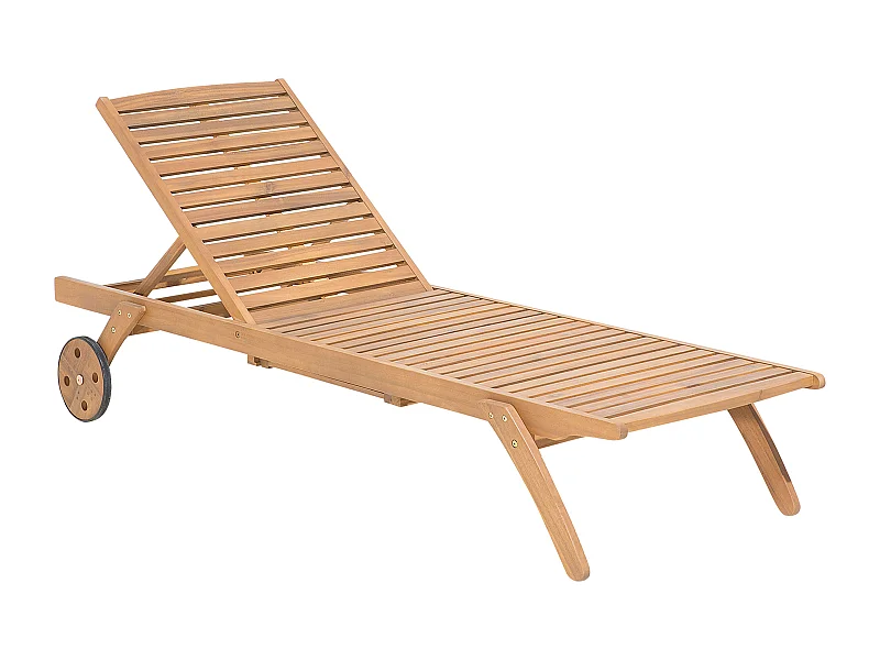 Gartenliege Akazienholz hellbraun verstellbare Rückenlehne rollbar Cesana
