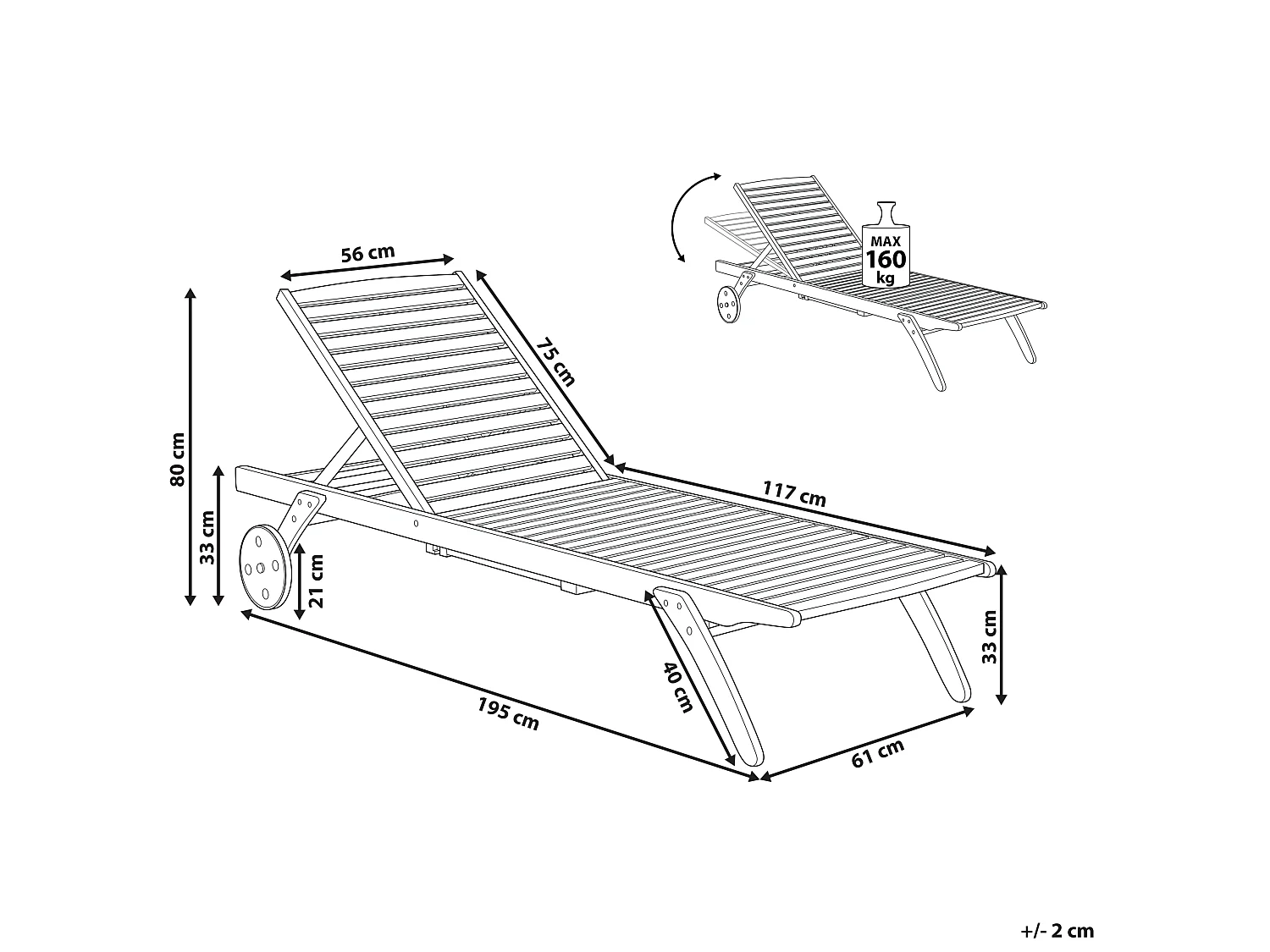 Leżak ogrodowy CESANA Rozkładany Drewno akacjowe Jasnobrązowy